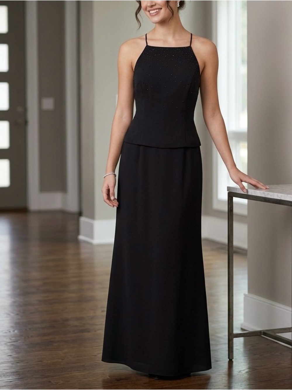 Jones New York Black Halter-Style Maxi with Subtle Sparkle